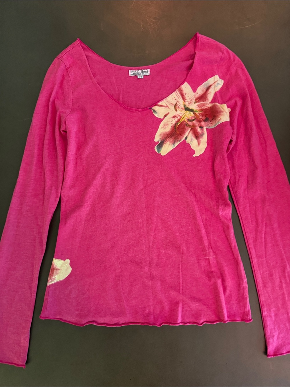 Lucky Brand Fuchsia Floral Scoop-Neck Long Sleeve Top
